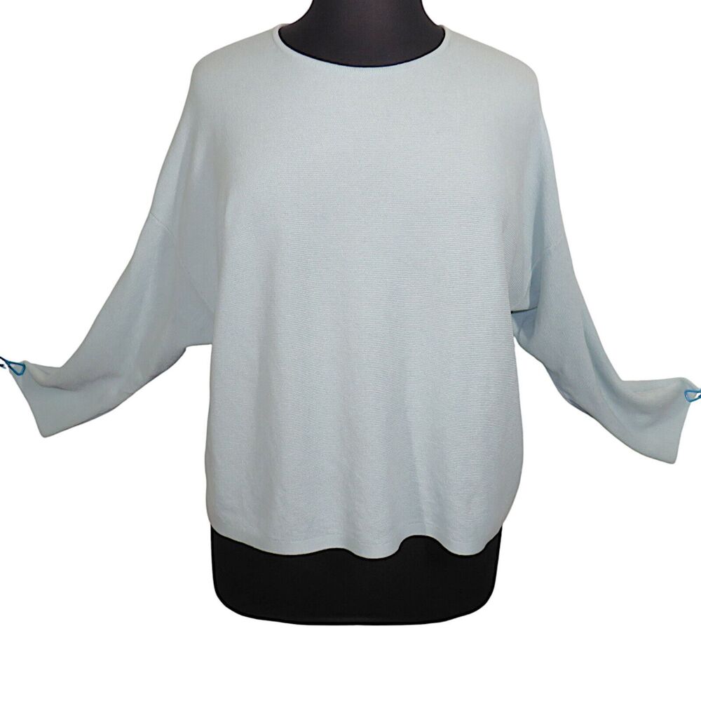 Eileen Fisher Light Blue Long Dolman Sleeve Boxy Lightweight Sweater Size XL
